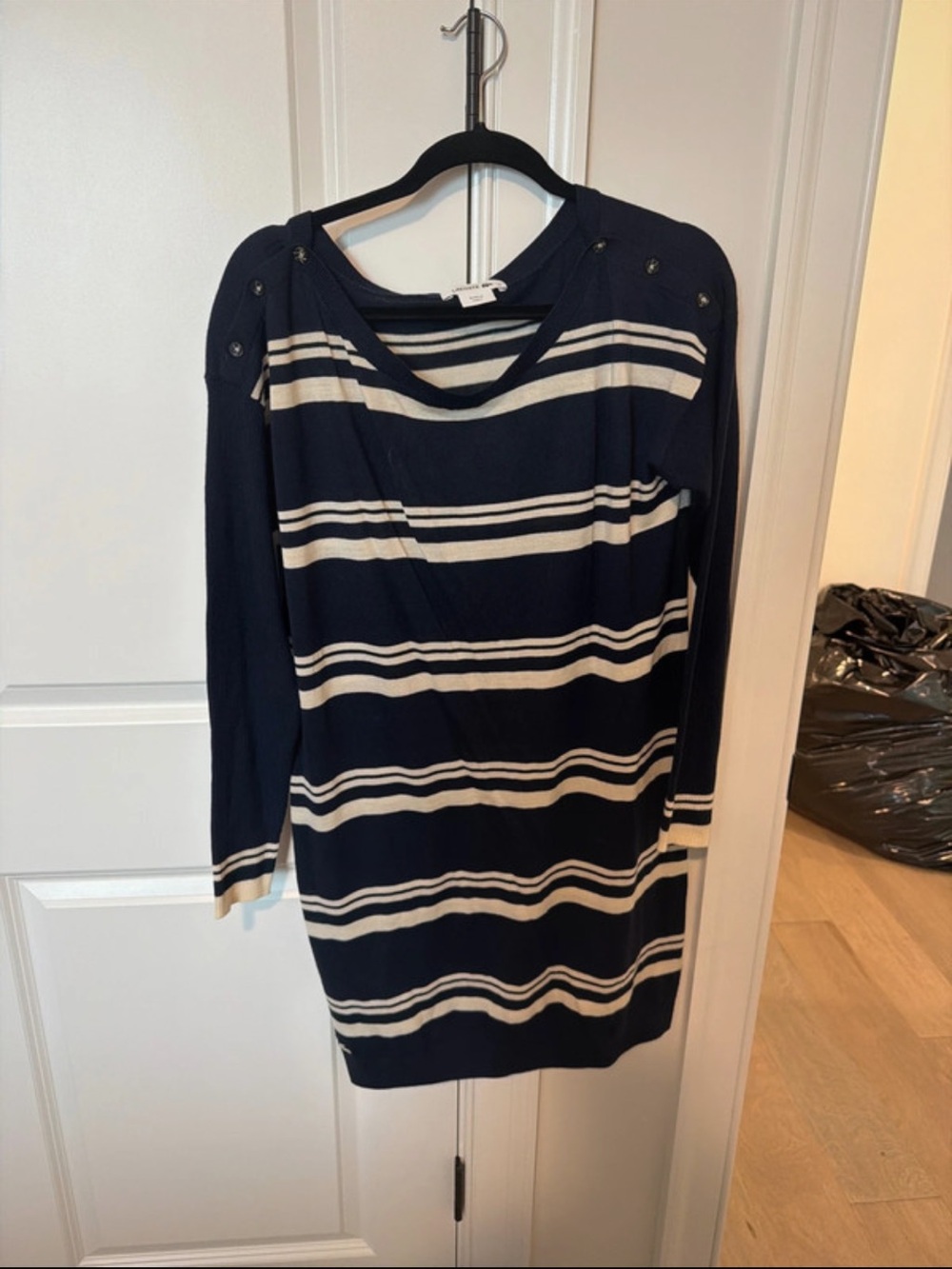 Lacoste Navy and White Striped Long-Sleeve Knit Dress